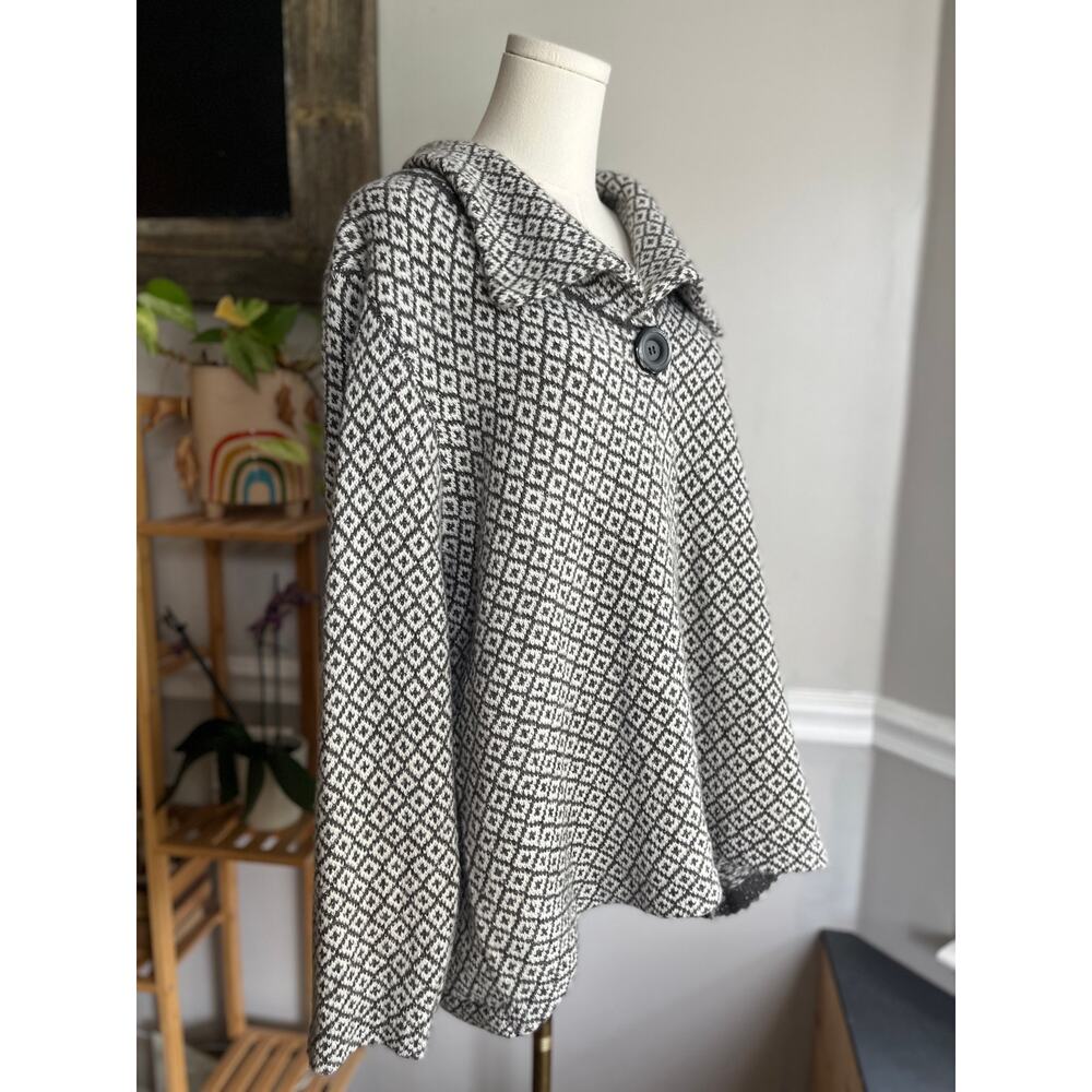 Vintage Y2K Cardigan Sweater Gray White Collared Knit Size 2X - Picture 2 of 5